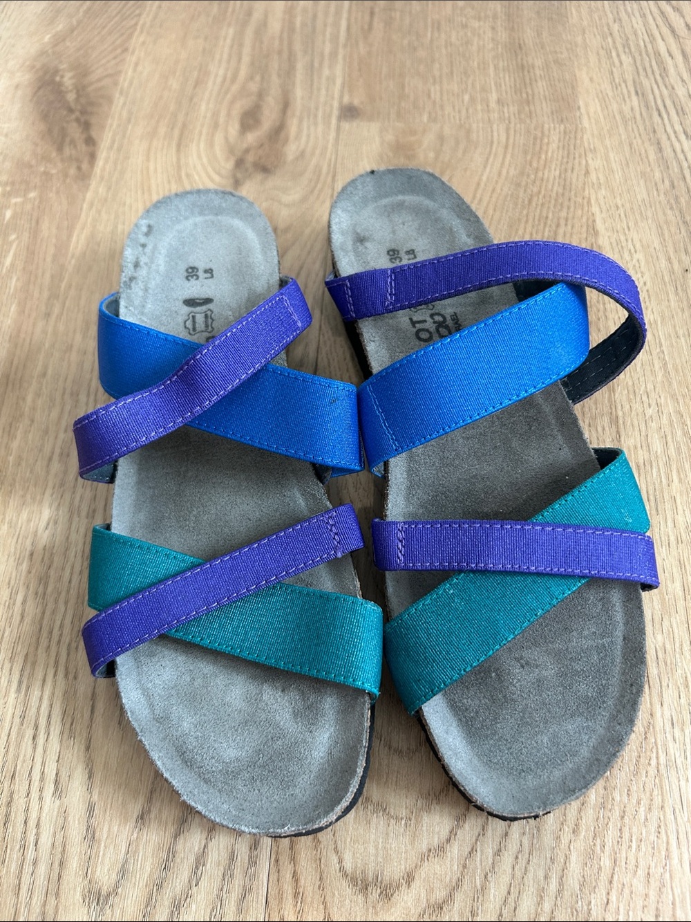 NAOT Roxanna Sandals Aqua Royal Blue Gloss Purple Size EU 39 US 8 EUC